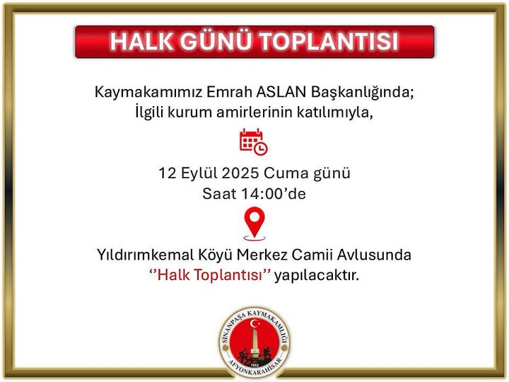 Sinanpaşa’da Halk Günü Toplantısı düzenlenecek