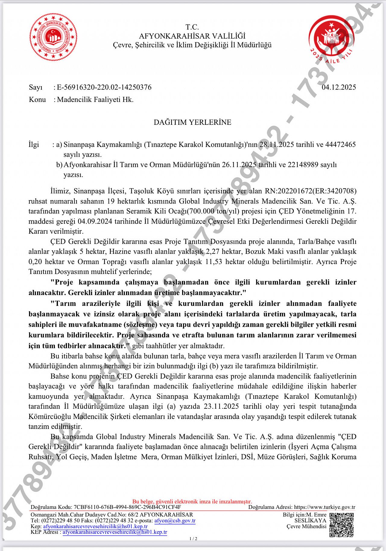 Taşoluk'ta Madenciliğe İzin Çıkmadı