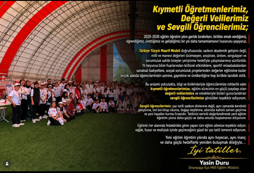 MÜDÜR YASİN DURU'DAN ÖĞRETMEN, VELİ VE ÖĞRENCİLERE TEŞEKKÜR